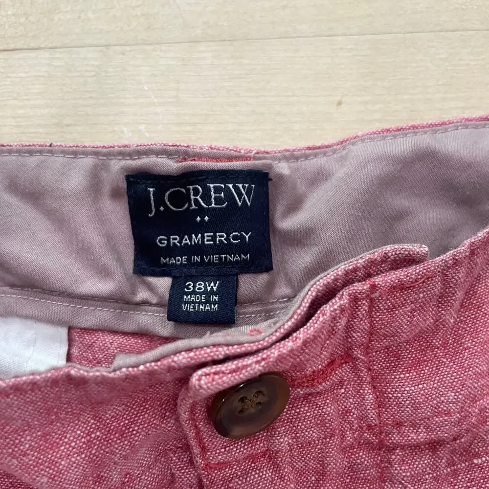 J. Crew Factory Gramercy Shorts Mens 38 Red Cotton Linen Blend Chambray Heather